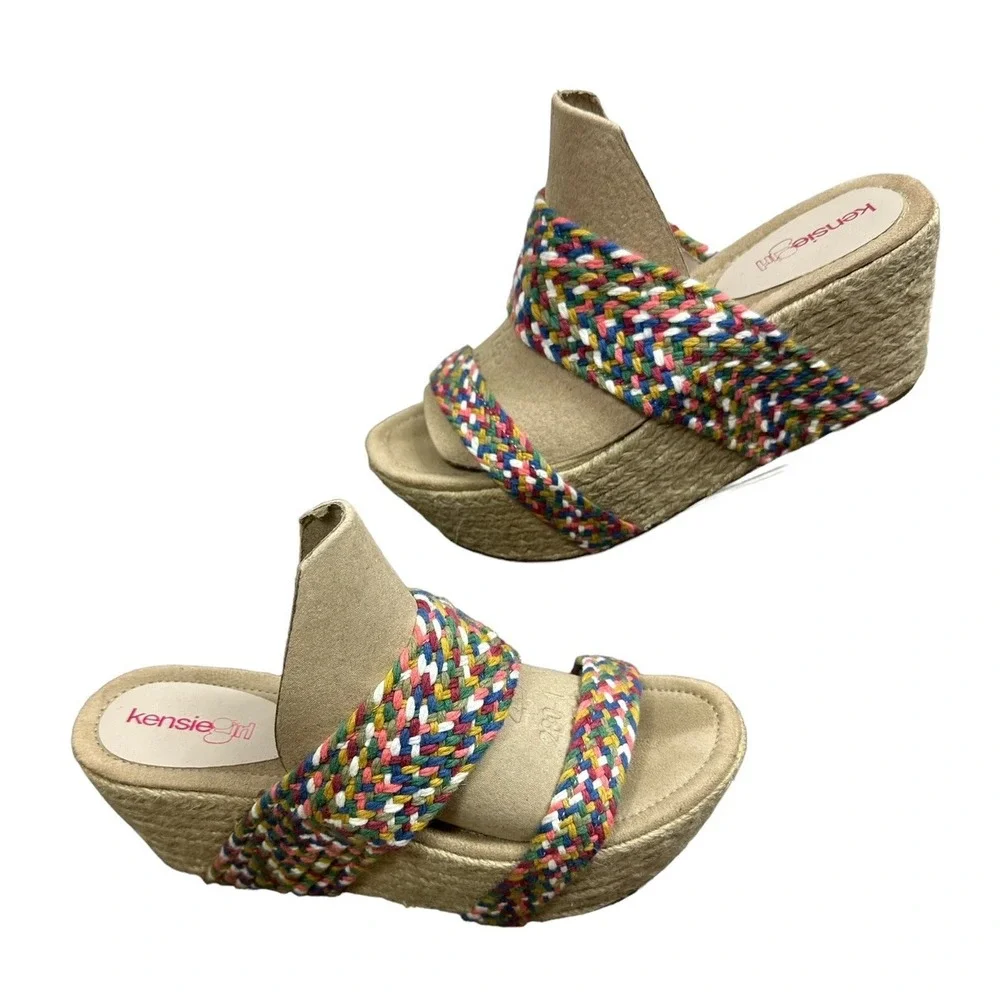 Kensie Girl Platform Slip-on Sandals Women's Size 10 Multi Colored Boho